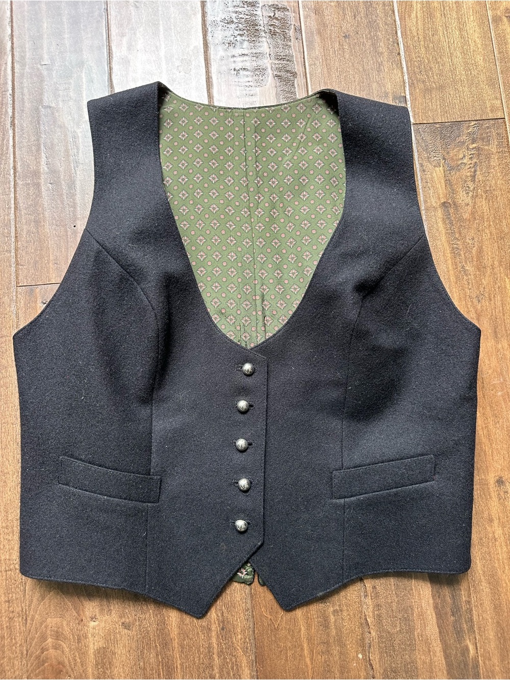 Tyroler Loden Hamo Austrian Black Trachten Waistcoat Sz 44 (EURO)-Size 10 US